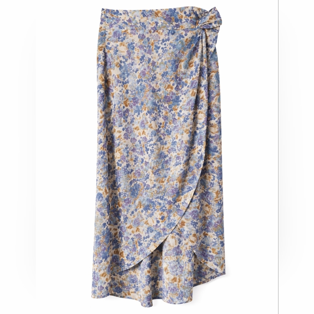 🌸 Lush Floral Wrap Midi Skirt | Blue Taupe | Size L 🌸